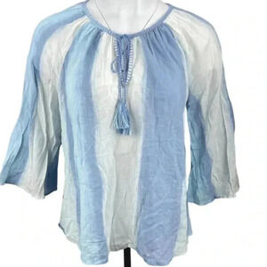 Aerie ombré blue tassel tie front 3/4 sleeve boho blouse